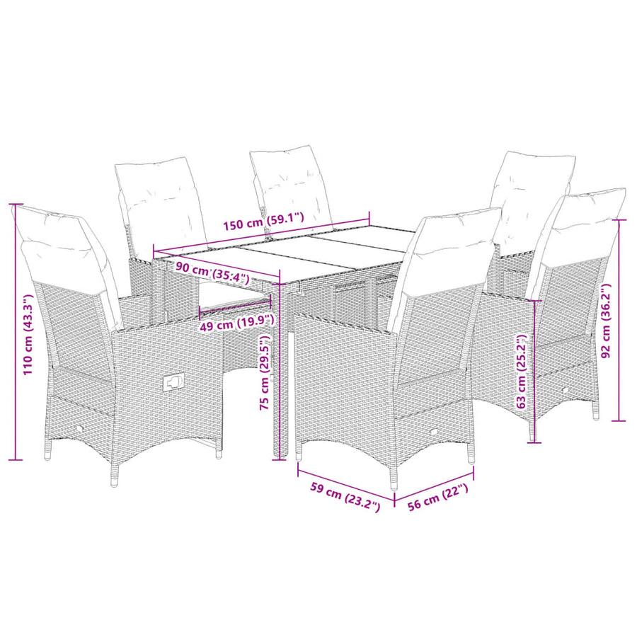 7-Delige Tuinset Met Kussens Poly Rattan Grijs 6