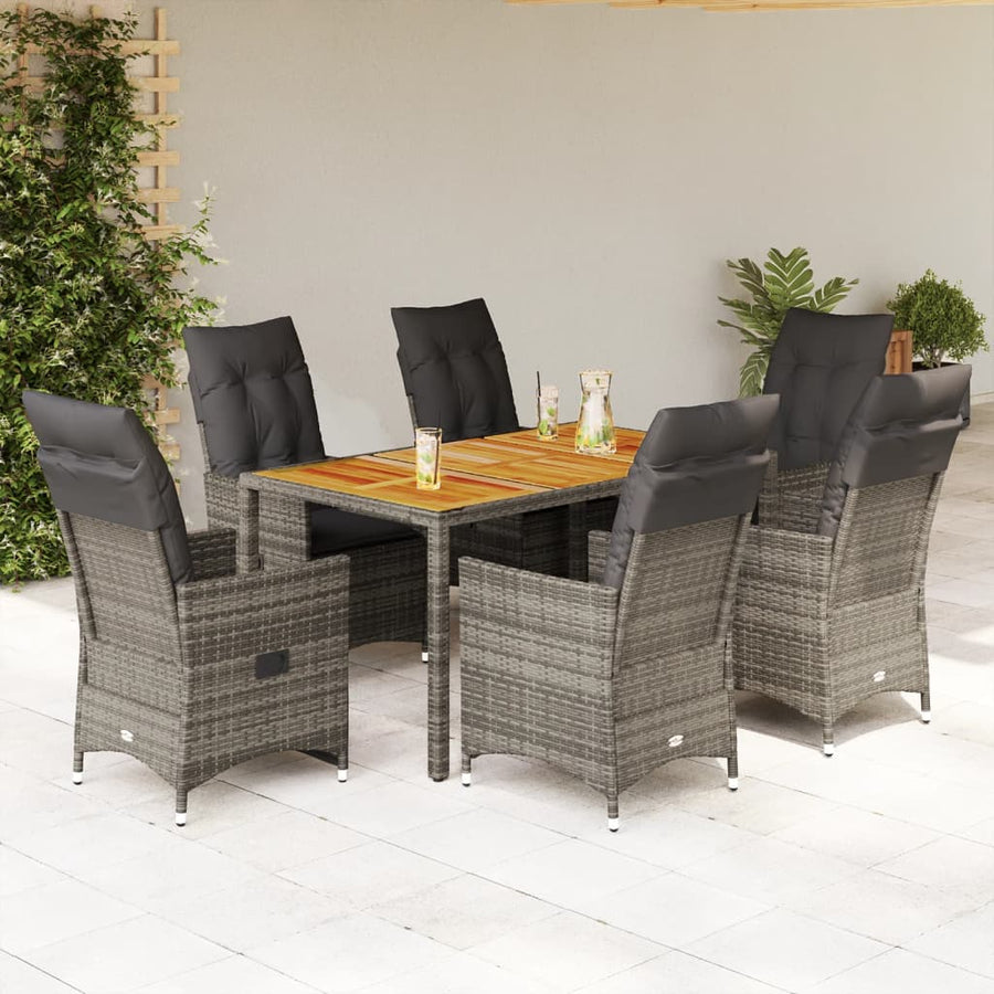 7-Delige Tuinset Met Kussens Poly Rattan Grijs 6