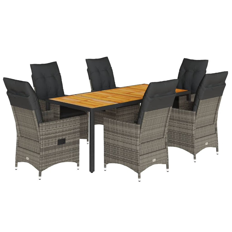 7-delige Tuinset met kussens poly rattan grijs