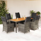 7-Piece Garden Set with Cushions Poly Rattan Grey