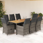 9-piece Garden Dining Set with Cushions Poly Rattan Grey