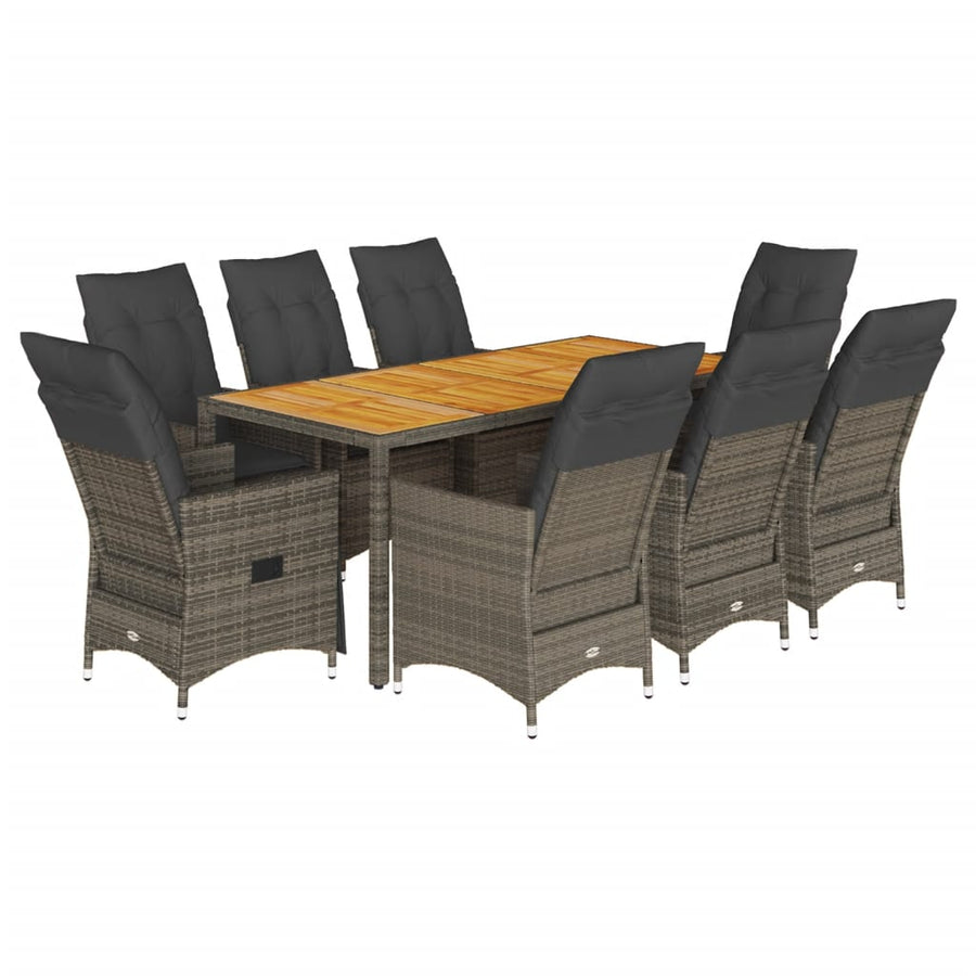 9-delige Tuinset met kussens poly rattan grijs