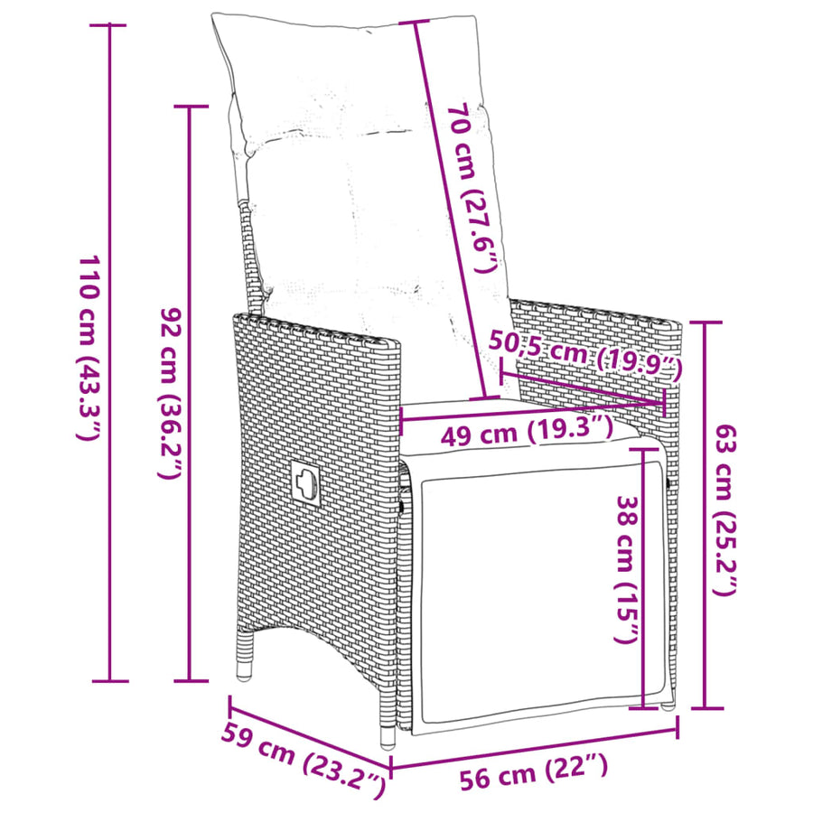 9-delige Tuinset met kussens poly rattan grijs