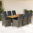 9-piece Garden Dining Set with Cushions Poly Rattan Grey