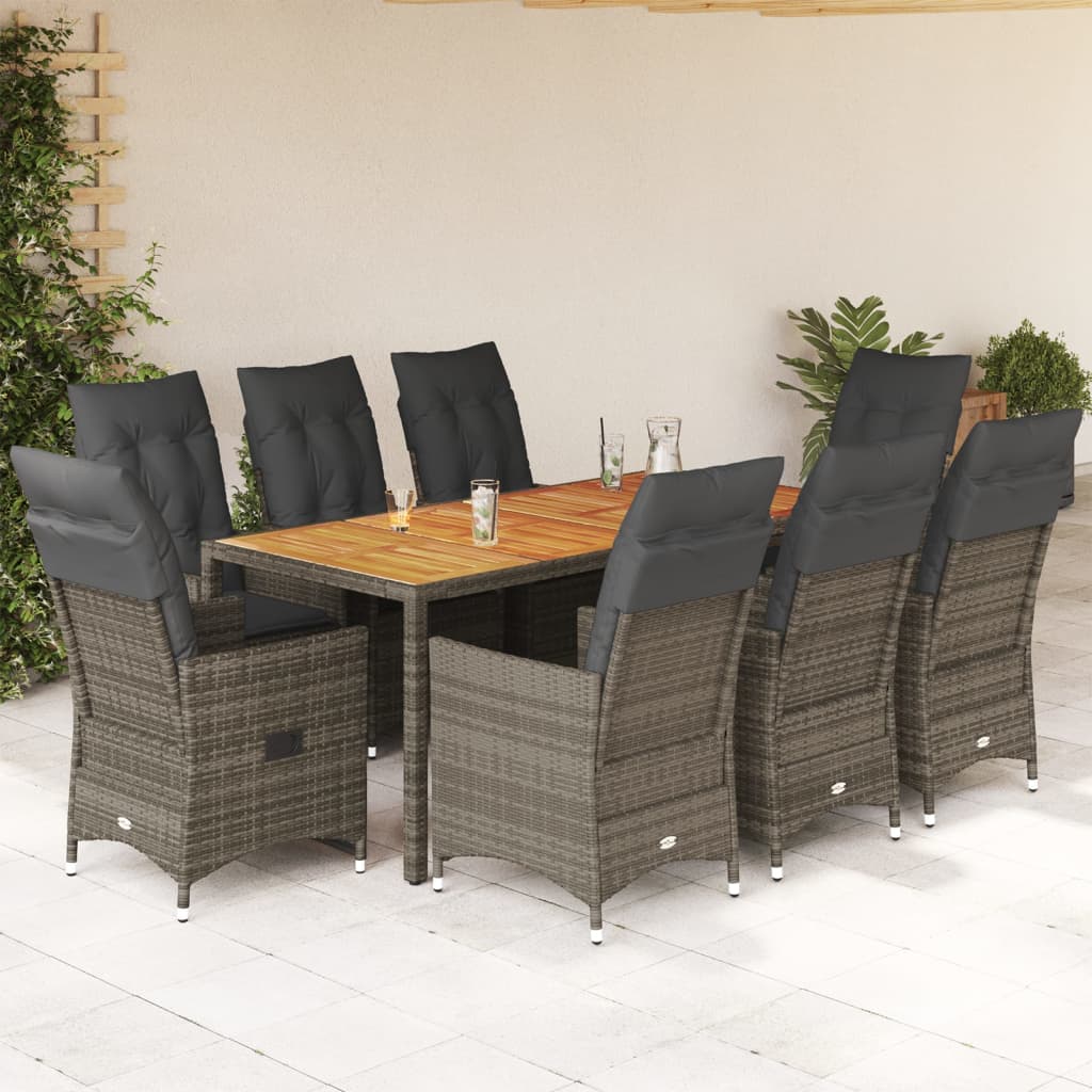 9-delige Tuinset met kussens poly rattan grijs