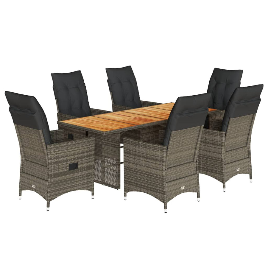 7-delige Tuinset met kussens poly rattan grijs