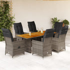 7-Piece Garden Set with Cushions Poly Rattan Grey
