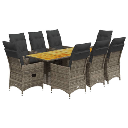 9-delige Tuinset met kussens poly rattan grijs