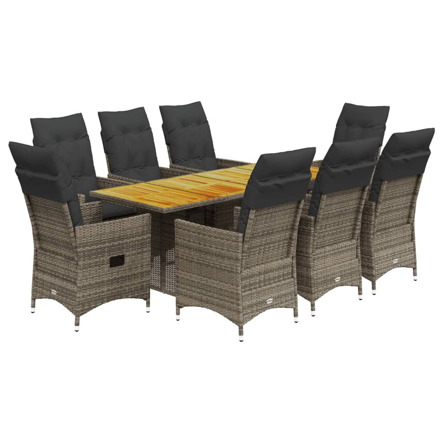 9-delige Tuinset met kussens poly rattan grijs