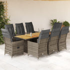 9-piece Garden Dining Set with Cushions Poly Rattan Grey