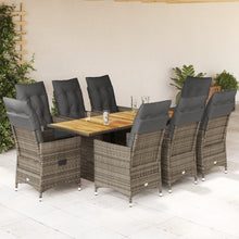 9-delige Tuinset met kussens poly rattan grijs