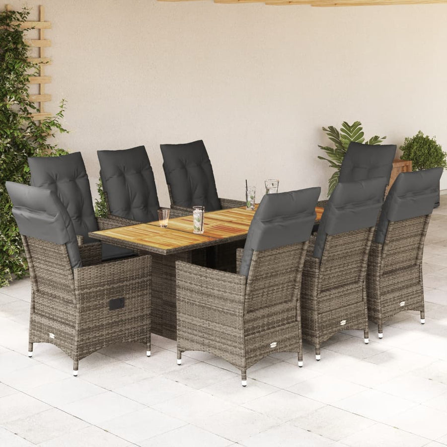 9-delige Tuinset met kussens poly rattan grijs