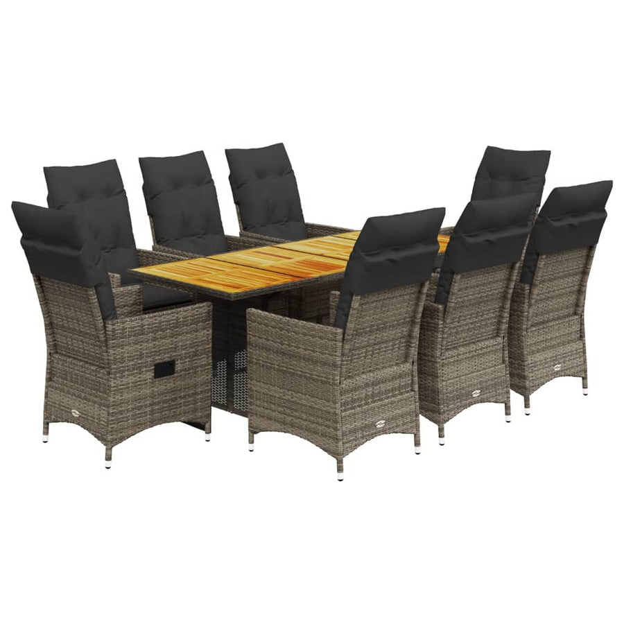 9-delige Tuinset met kussens poly rattan grijs