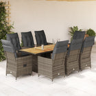 9-piece Garden Dining Set with Cushions Poly Rattan Grey