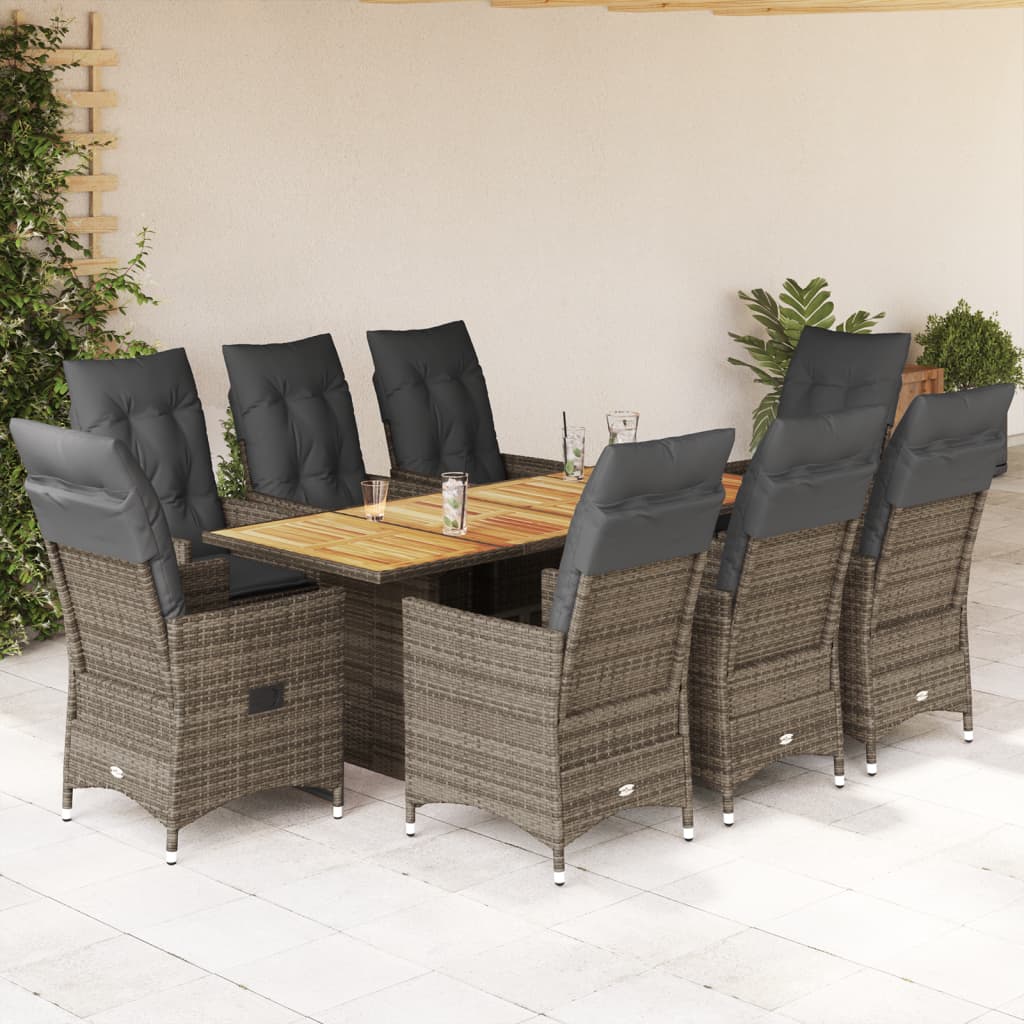 9-delige Tuinset met kussens poly rattan grijs
