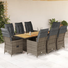 9-delige Tuinset met kussens poly rattan grijs