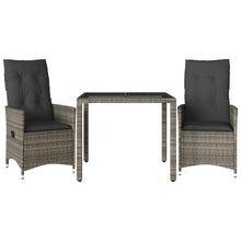3-delige Bistroset met kussens poly rattan grijs