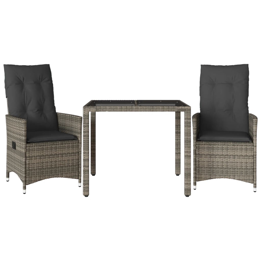 3-delige Bistroset met kussens poly rattan grijs