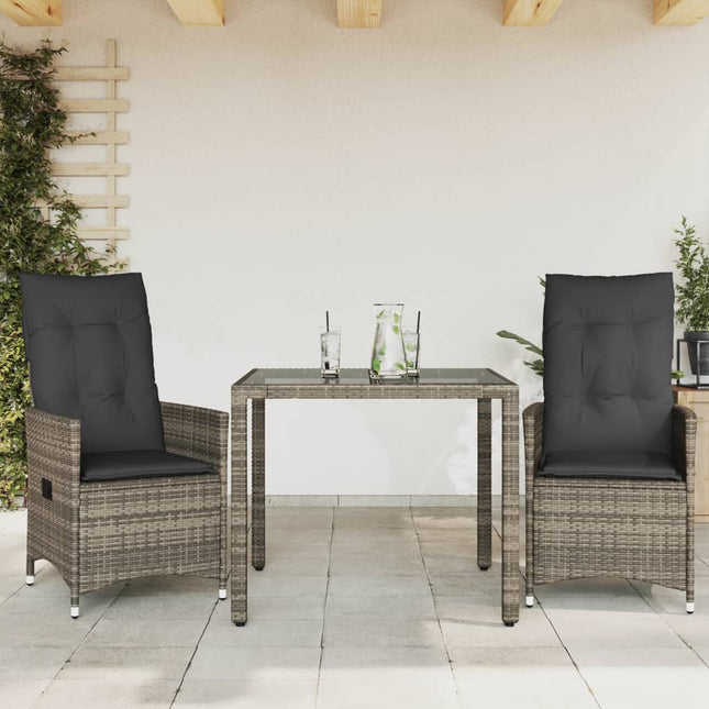 3-delige Bistroset met kussens poly rattan grijs