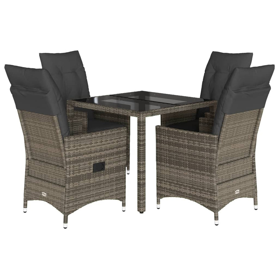 5-delige Tuinset met kussens poly rattan grijs