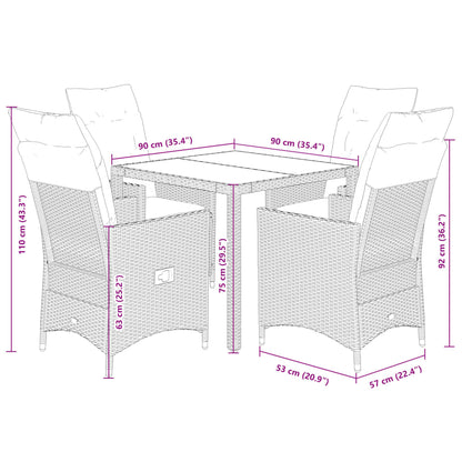5-delige Tuinset met kussens poly rattan grijs
