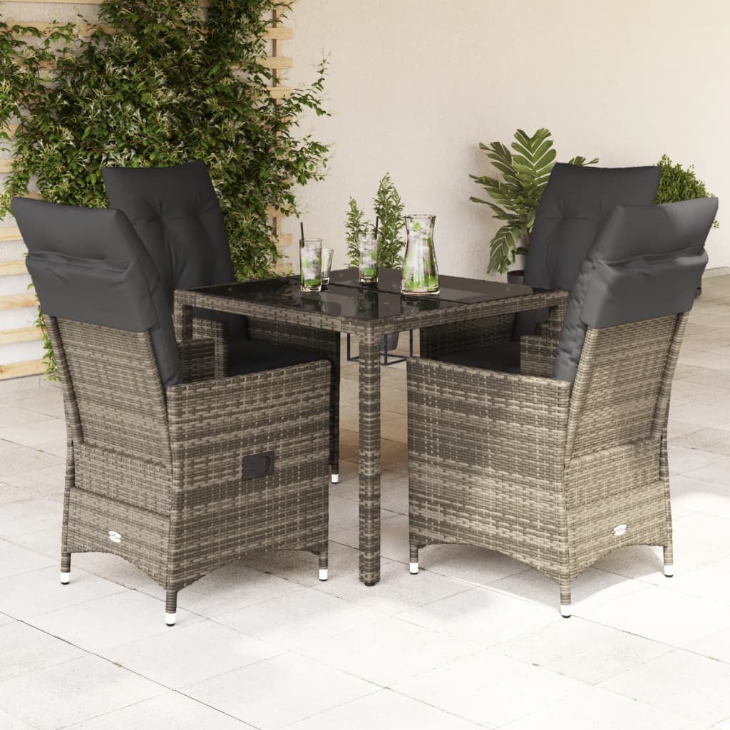 5-delige Tuinset met kussens poly rattan grijs