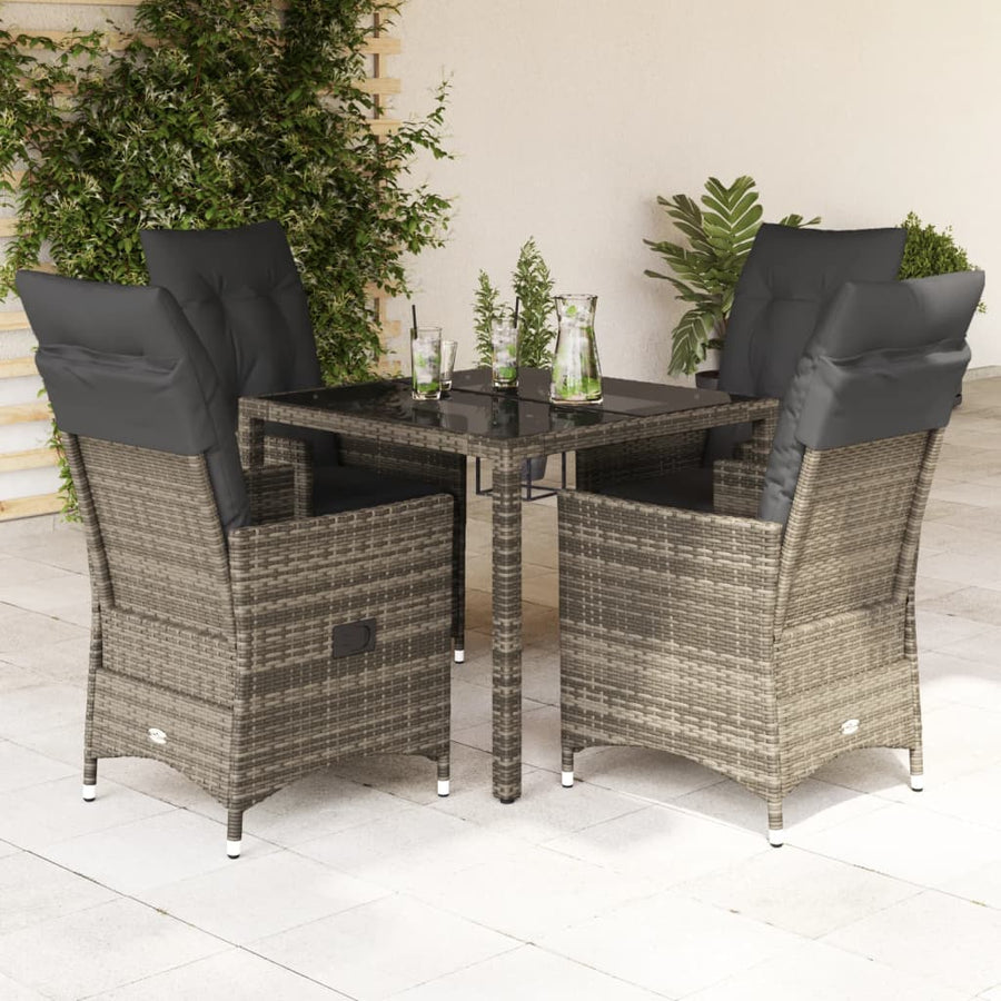 5-delige Tuinset met kussens poly rattan grijs