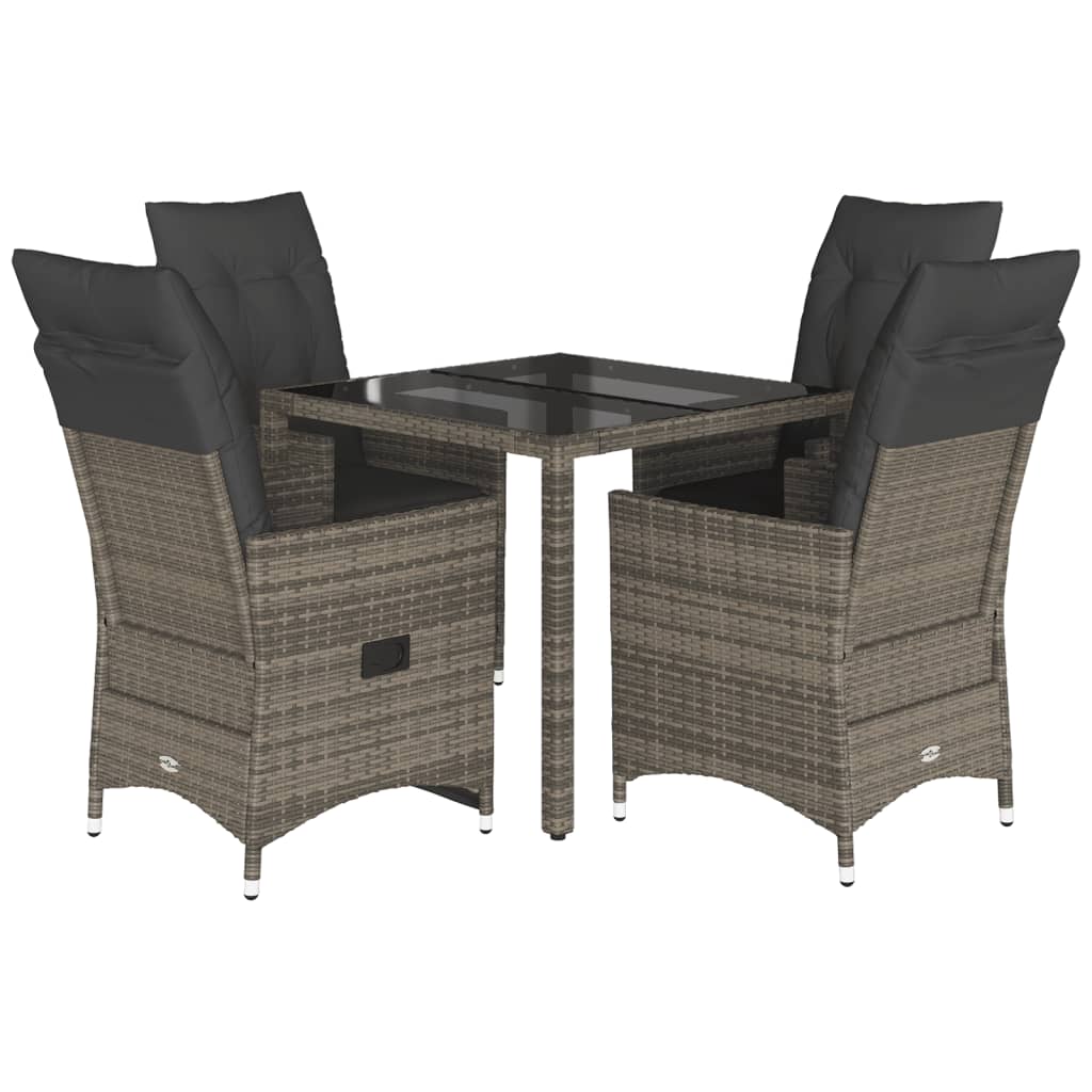 5-delige Tuinset met kussens poly rattan grijs