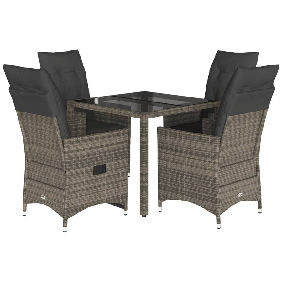 5-delige Tuinset met kussens poly rattan grijs