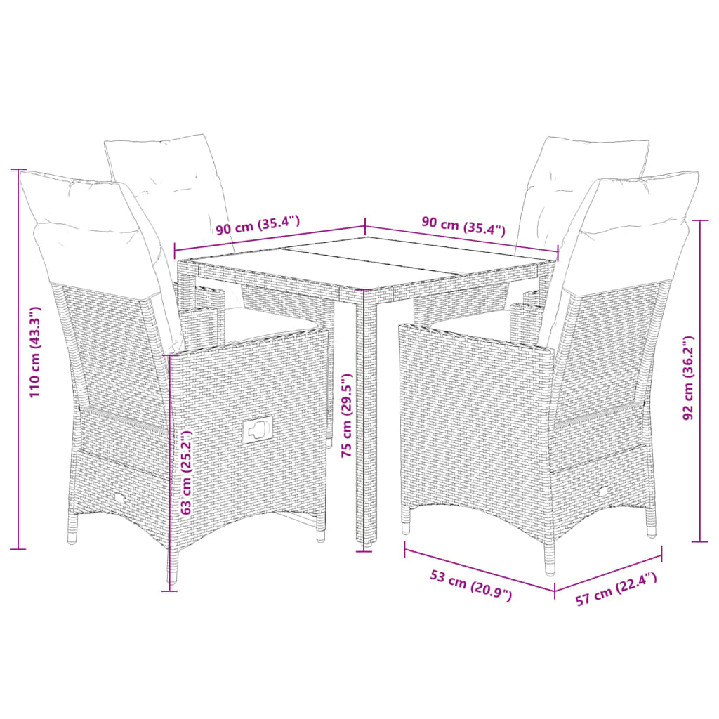 5-delige Tuinset met kussens poly rattan grijs