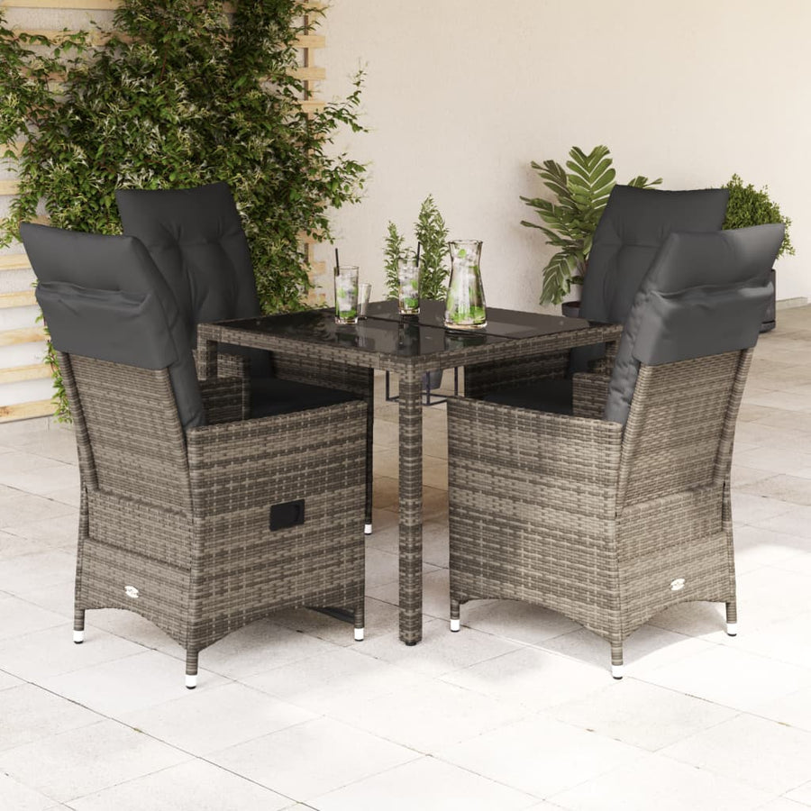 5-delige Tuinset met kussens poly rattan grijs