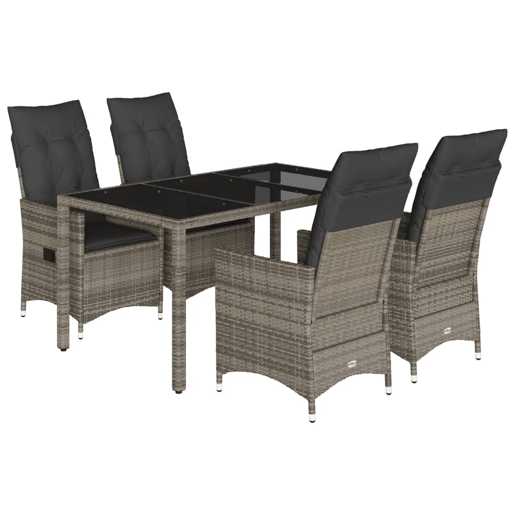 5-delige Tuinset met kussens poly rattan grijs