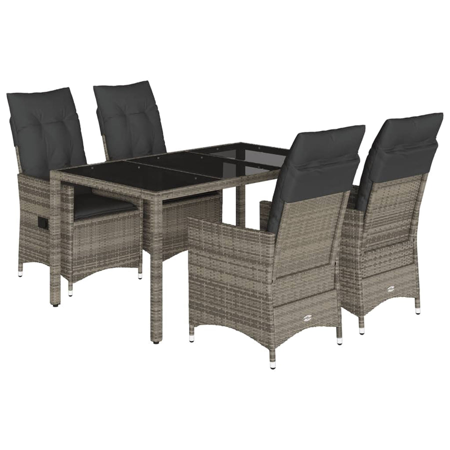 5-delige Tuinset met kussens poly rattan grijs