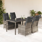 5-piece Garden Set with Cushions Poly Rattan Grey
