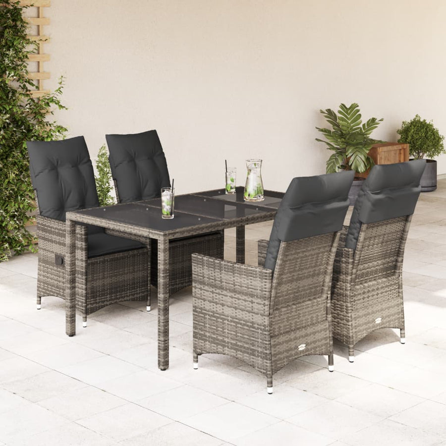 5-delige Tuinset met kussens poly rattan grijs