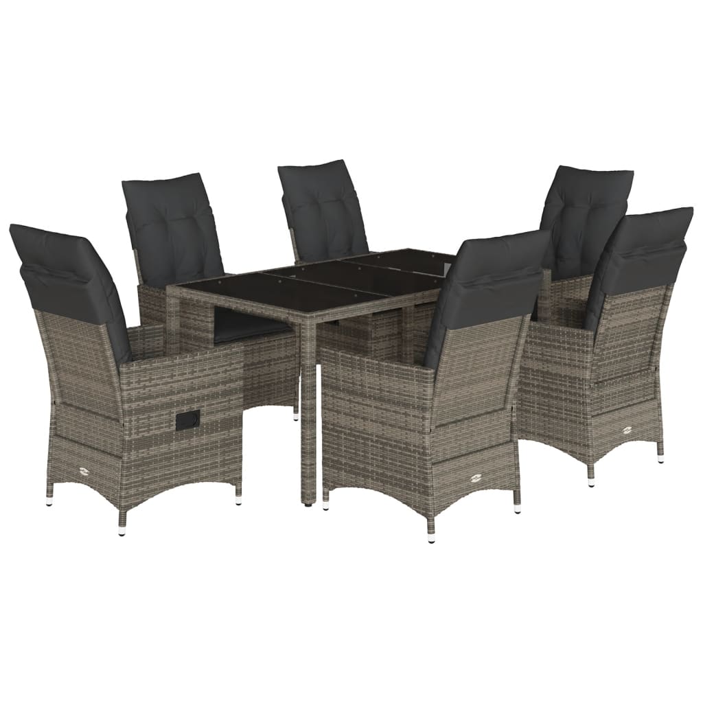 7-delige Tuinset met kussens poly rattan grijs