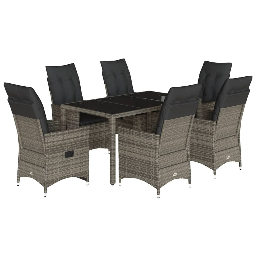 7-delige Tuinset met kussens poly rattan grijs