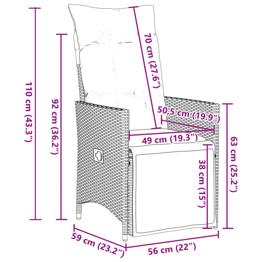 7-delige Tuinset met kussens poly rattan grijs
