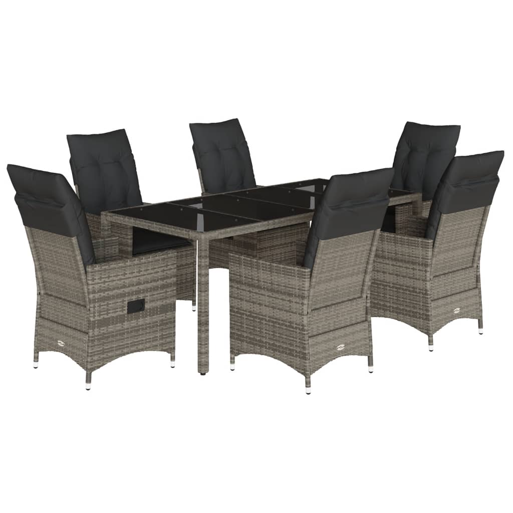 7-delige Tuinset met kussens poly rattan grijs