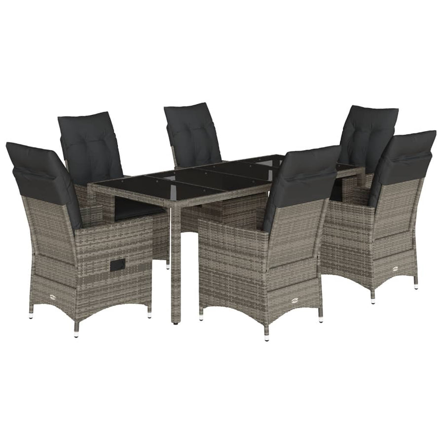 7-delige Tuinset met kussens poly rattan grijs