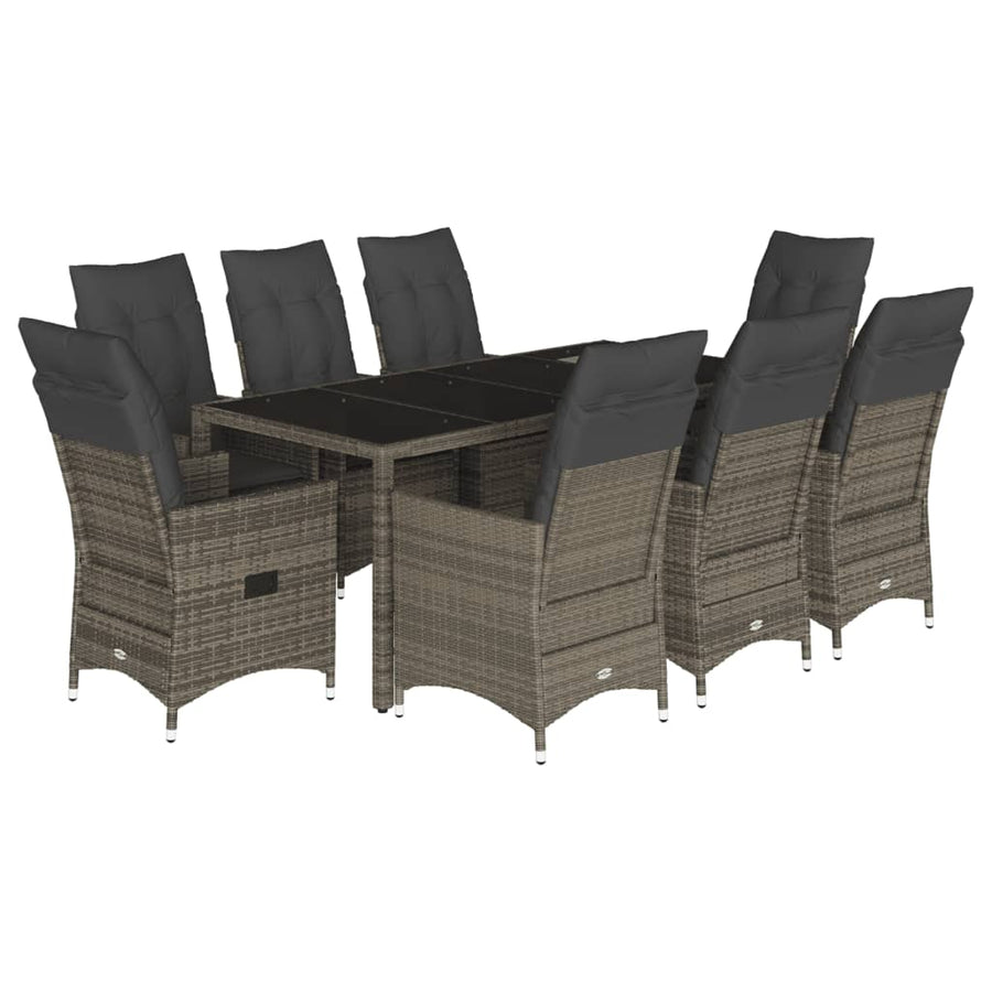 9-delige Tuinset met kussens poly rattan grijs