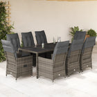 9-piece Garden Dining Set with Cushions Poly Rattan Grey