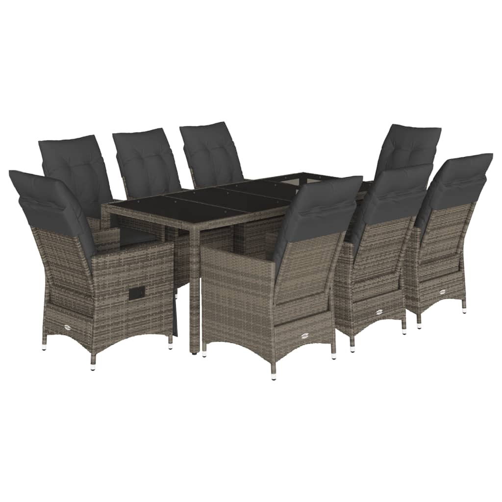 9-delige Tuinset met kussens poly rattan grijs