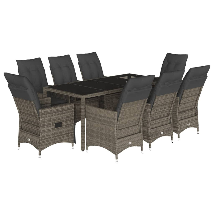 9-delige Tuinset met kussens poly rattan grijs
