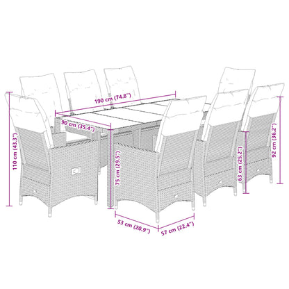 9-delige Tuinset met kussens poly rattan grijs