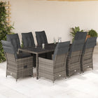 9-piece Garden Dining Set with Cushions Poly Rattan Grey