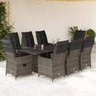 9-piece Garden Dining Set with Cushions Poly Rattan Grey