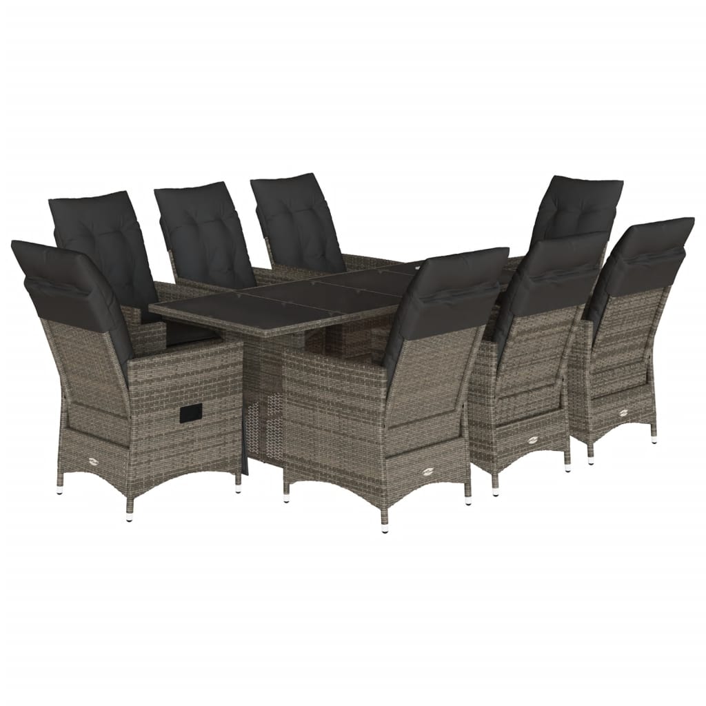9-delige Tuinset met kussens poly rattan grijs