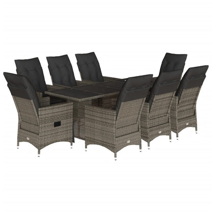 9-delige Tuinset met kussens poly rattan grijs
