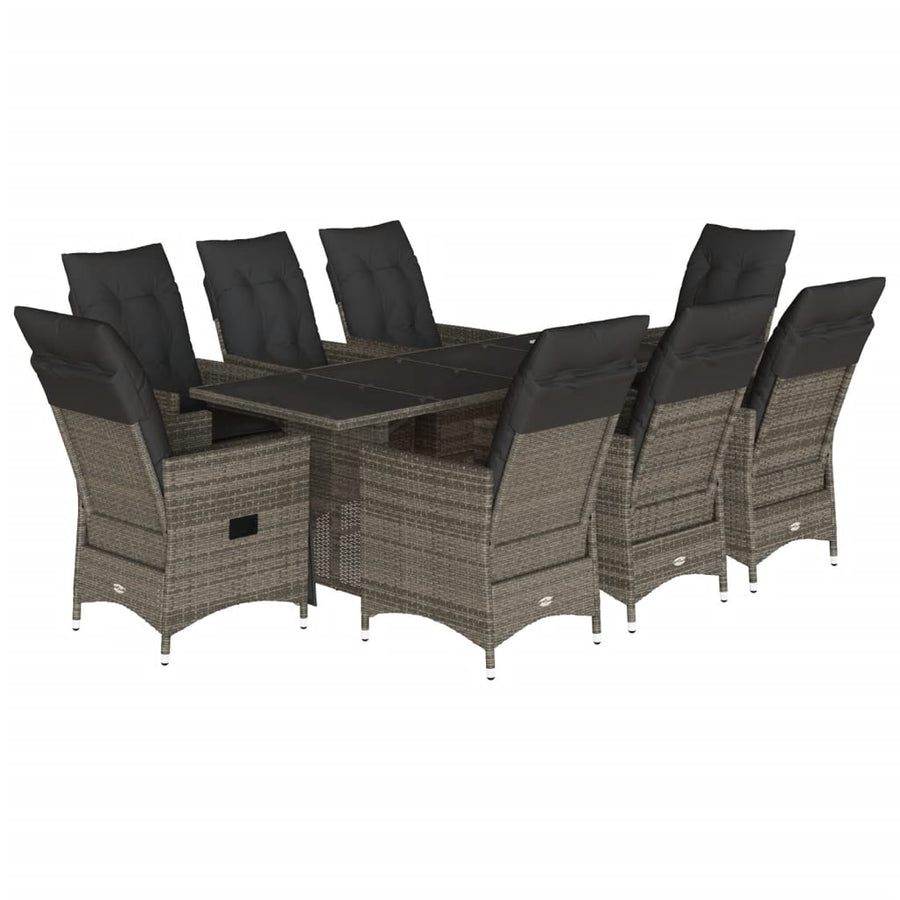 9-delige Tuinset met kussens poly rattan grijs